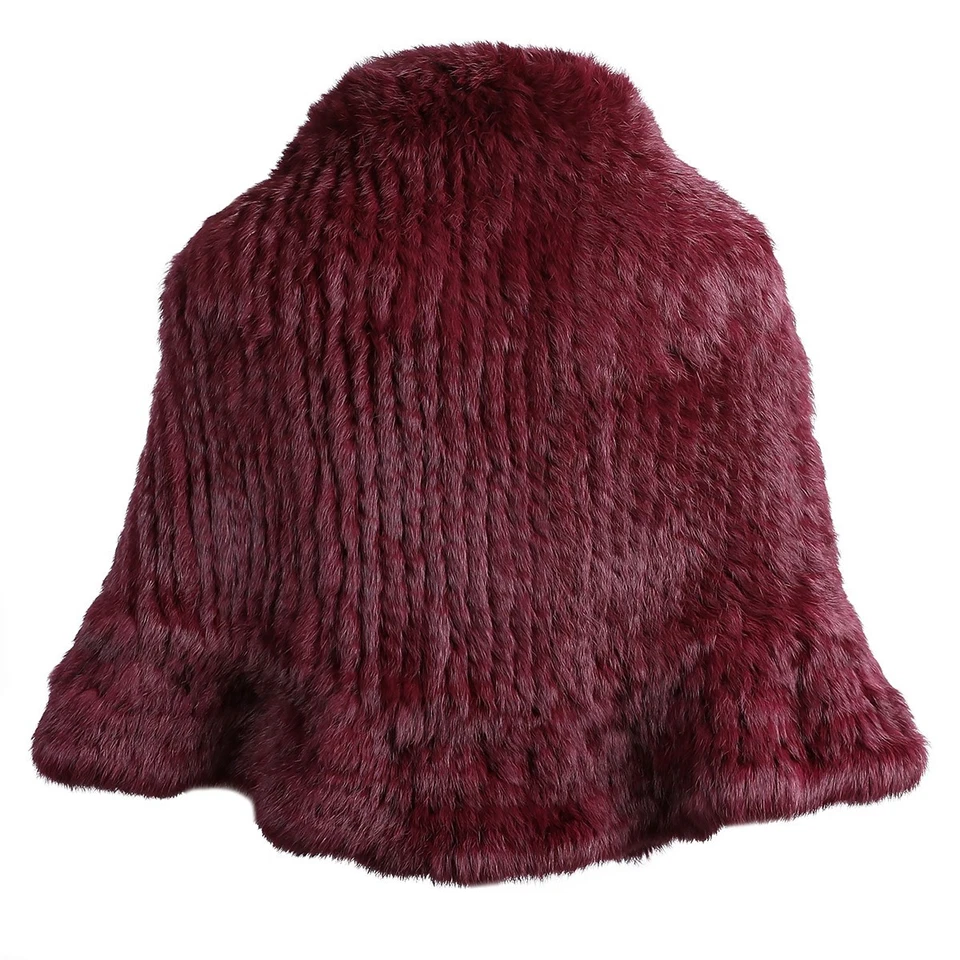 Mantón de invierno para mujer genuino de piel de conejo tejido capa envolturas de boda con bolsillos Foto 3 de 4