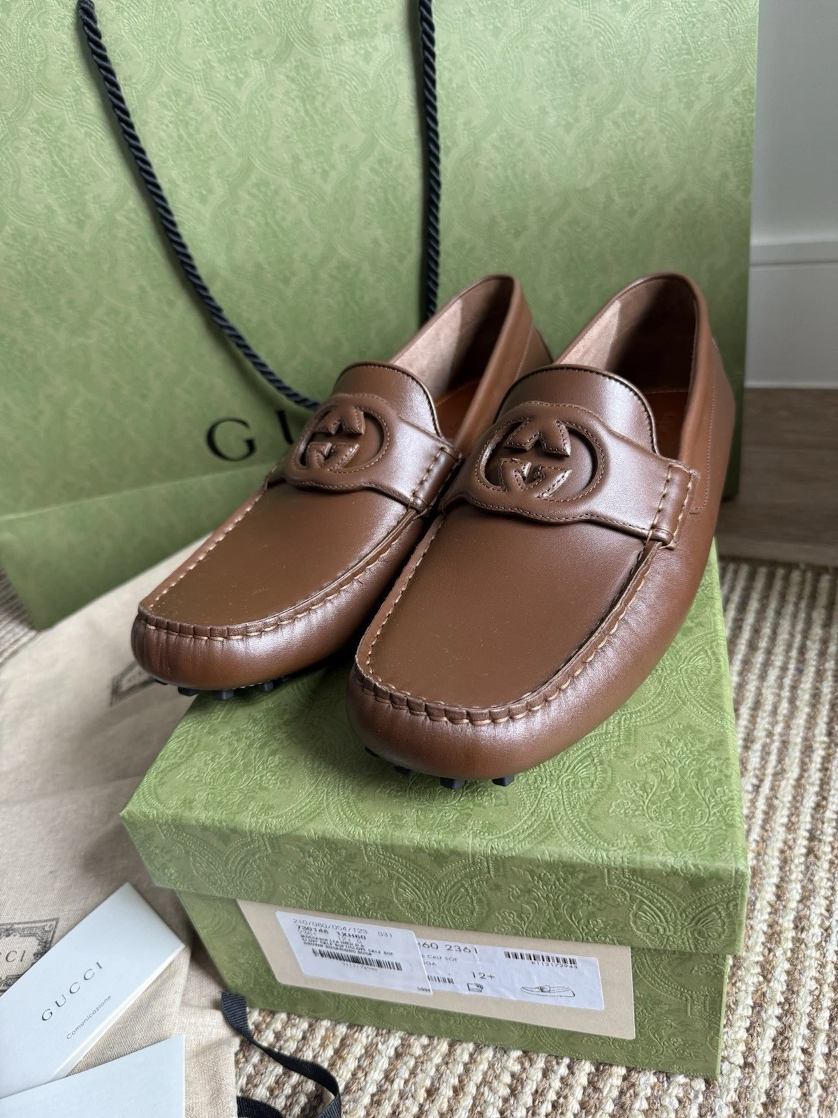 Chaussures de conduite Gucci Interlocking G mocassins homme marron mocassins UK 12,5 EU 46,5