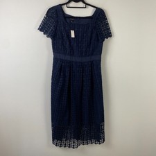 Talbots Lace Fit & Flare Dress Midi Size 6P Navy Blue Square Neck Short Sleeve