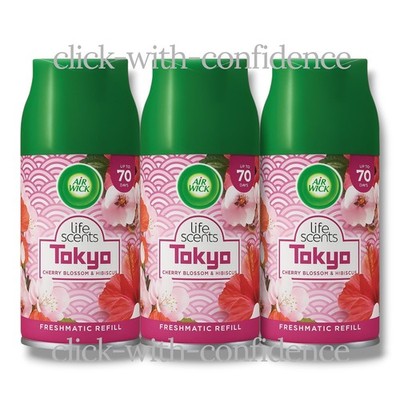 3 x Airwick Life Scents Tokyo Kirschblüte & Hibiskus Freshmatic Nachfüller
