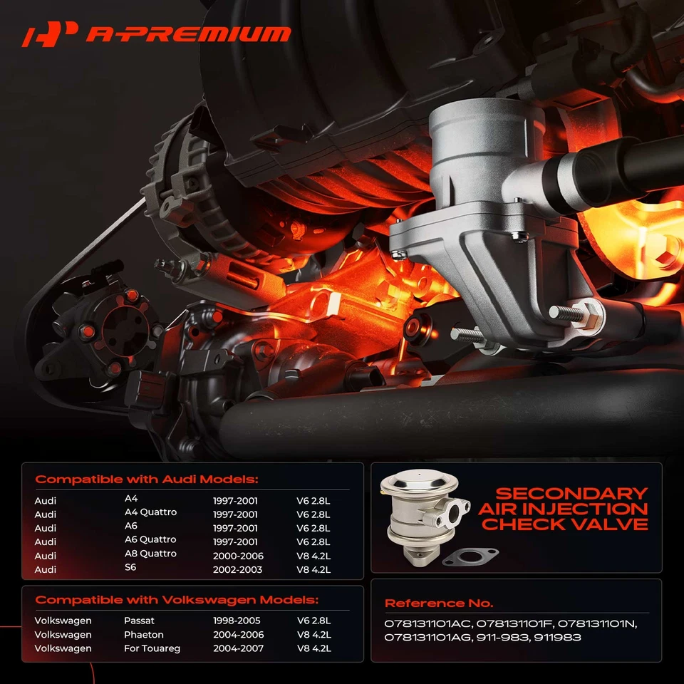 Válvula de retención de inyección de aire secundaria A-Premium para VW Passat 1998-2005 Audi A4 A6 Foto 2 de 4