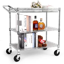 YNN Chrome Utility Rolling Cart,990Lbs 3 Tier Heavy Duty Metal Cart with Whee...