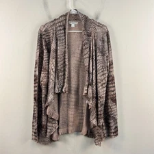 Christopher & Banks Womens XL Cardigan Sweater Pink Black Knit Open L/S 20311