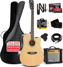 Pyle 4/4 Cutaway Acoustic Electric Guitar Kit Spruce Wood 10W Amp Natural