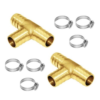 2Pcs 3/4'' Hose Barb, Tee T 3 way Union Fitting Tee-3/4-2PCS, Brass