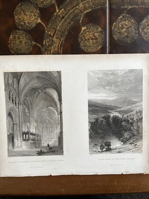 original antiker Druck Stich Durham Kathedrale & High Force 1835