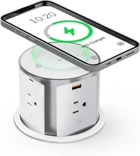 4-Inch Pop Up Countertop Outlet Qi2 15W Wireless Charger 9-in-1 20W USB