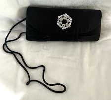 Black Rhinestone Clutch Purse Handbag Party Wedding Bag Vintage Pre-own
