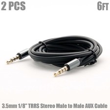 2x 6FT 3.5mm 1/8" TRRS Stereo Male to Male AUX Audio Mic Microphone Cable Gold