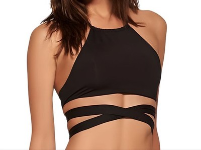 L SPACE By MONICA WISE Damen Schwarzer High Neck Badeoberteil LSLZT16 Medium NWT