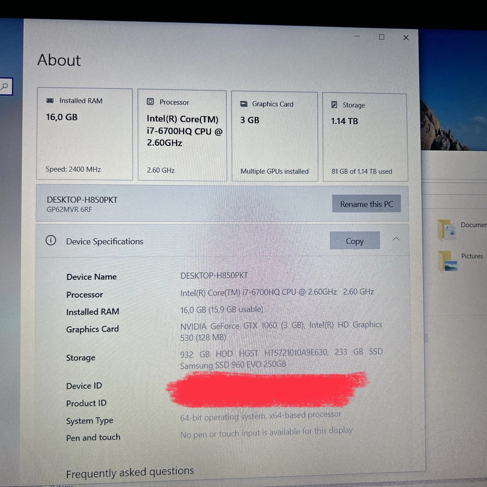 Gaming Laptop MSI GP62MVR Core i7, GTX1060, M2 SSD - Bild 3 von 4