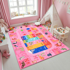 Flagover Pink Kids Rug For Playroom Classroom Abc Alphabet Numbers Play