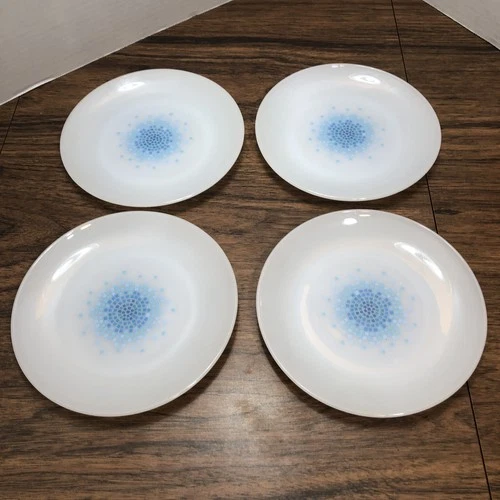 4x Fire King Blue Mosaic Plates Salad Bread Dessert 7.25" Anchor Hocking Vintage