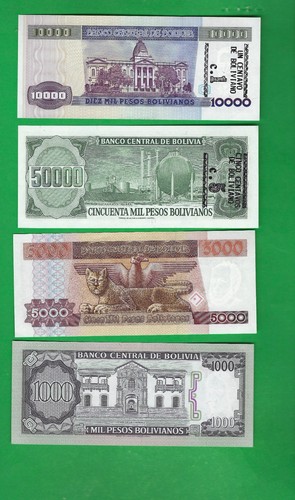BOLIVIA 1982 - 1984 ~ BOLIVIANOS ~ 4 X PAPER MONEY LOT # 9052 (*-*) - Picture 2 of 2