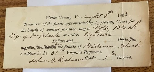 51 Virginia regiment Wythe County Va Southern Soldier 1863 Civil War Document #3