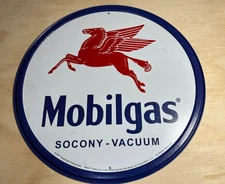 Mobil Gas Service Pagasus Retro Tin Metal ~12" Round Sign