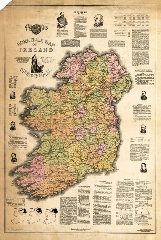 1893 Home Rule Map Ireland Jas Ballance Political Irish 11x16 History Poster