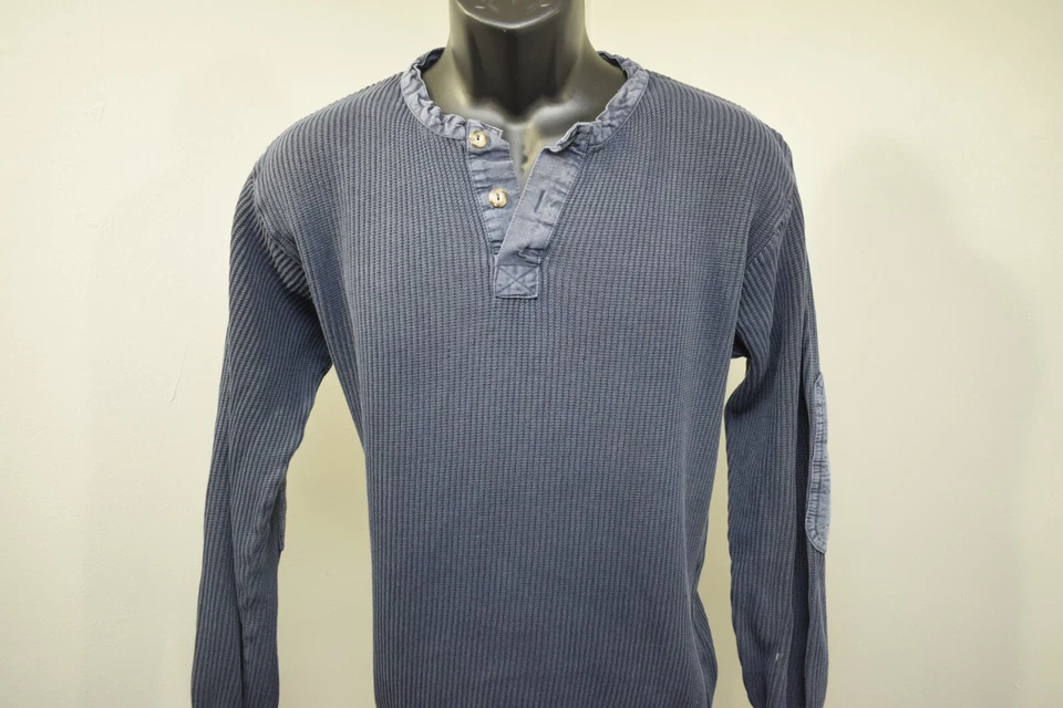 Territory Ahead Knitted Henley Sweater Blue Elbow Pads Long Sleeve Mens Medium - Image 2 of 4
