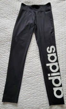 ADIDAS Womens Ladies Linear Black  White Logo Leggings Size Small - EXC