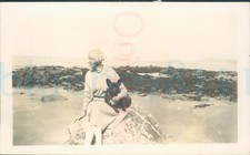 1930 Photo Ox & bucks Officers Mother & Dog "milady" Bucks Mills 4.5x2.7"