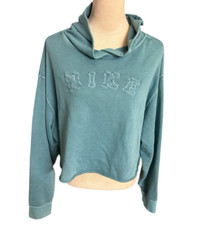 Nike Womens Spellout Hoodie Cropped Jumper Blue Pullover Sweatshirt Size XL