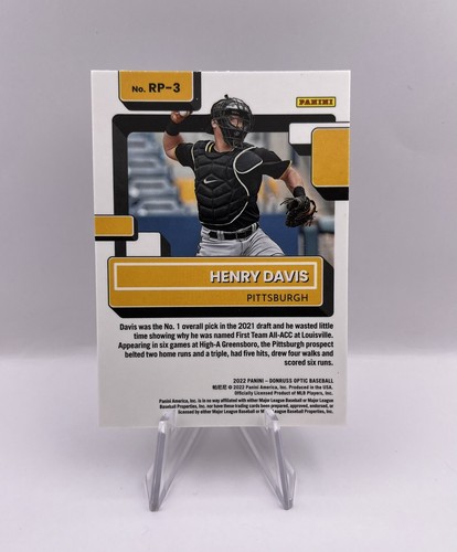 2022 Donruss Optic Rated Prospect Henry Davis #RP-3 Pirates - Picture 2 of 2