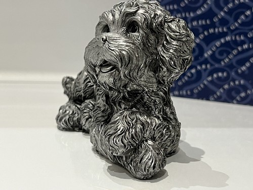 Large Cockapoo Dog Ornament Figure Silver Lying Gift - Picture 7 of 13