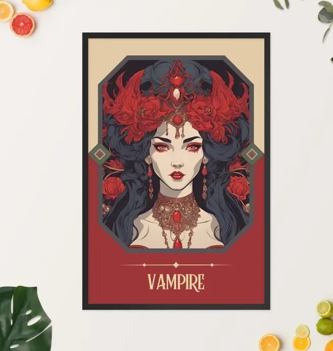 Vampire Art Nouveau Tarot Woman Gothic Wall Art Print  