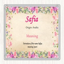 Safia Name Meaning Drinks Mat Coaster Floral