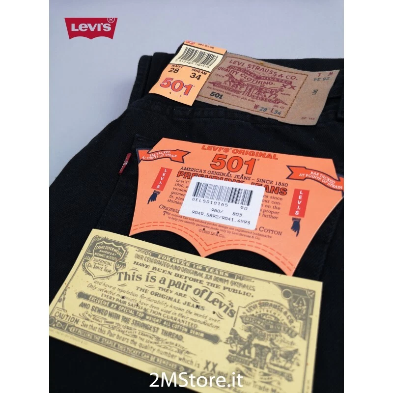 Jeans LEVI'S 501 Noir Classique Denim Droit Original VINTAGE Fit - Photo 2/4