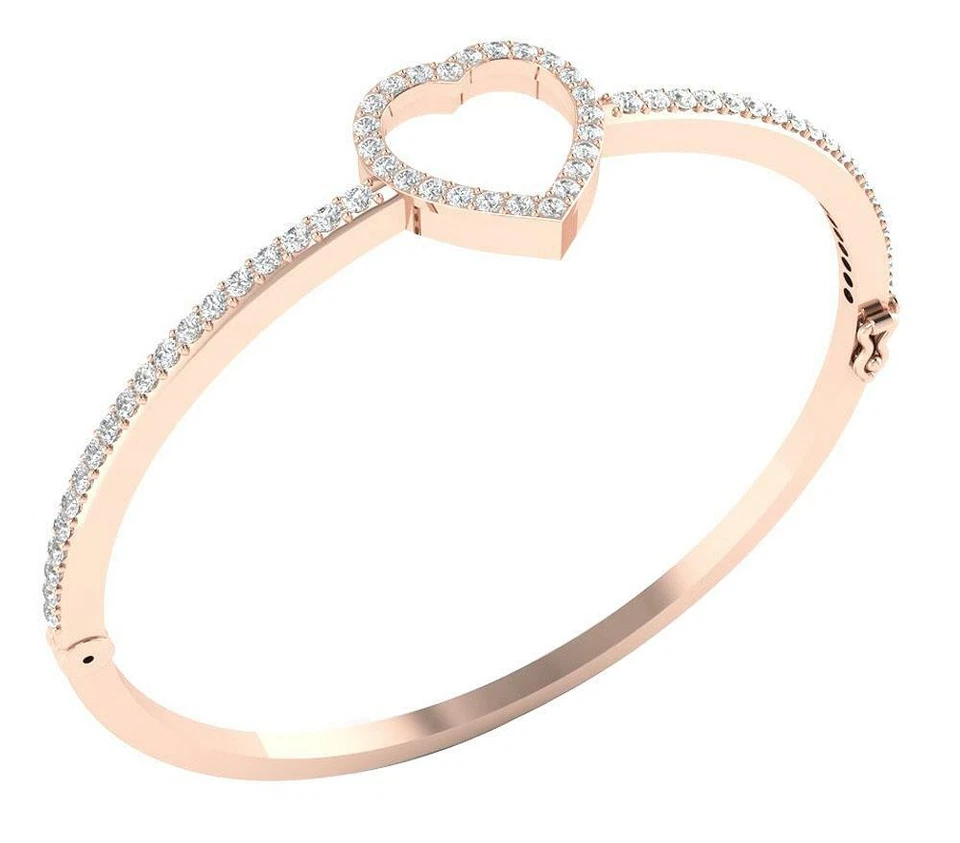 Heart Bangle Bracelet I1 G 1.50 Carat Natural Diamond 14K Yellow Gold 2.40Inch - Image 2 of 4