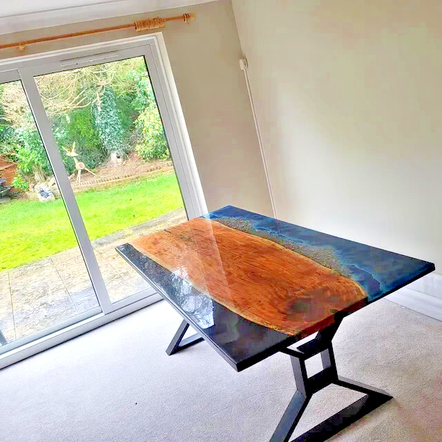 Black Resin River Coffee Table Handmade Wood Epoxy Art Unique Live Edge Design-image