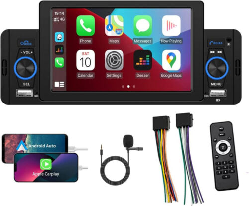 5" Single 1Din Apple Carplay/Android Auto Autoradio Touchscreen BT FM MP5 Player - Bild 1 von 21
