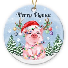 Pig Ornaments for Christmas Tree Decoration - Funny Christmas Pig Ceramic Orn...