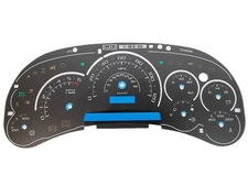 2003 – 2005 CADILLAC ESCALADE, H2 STYLE GAUGE OVERLAY BLACK, BLUE SCALES