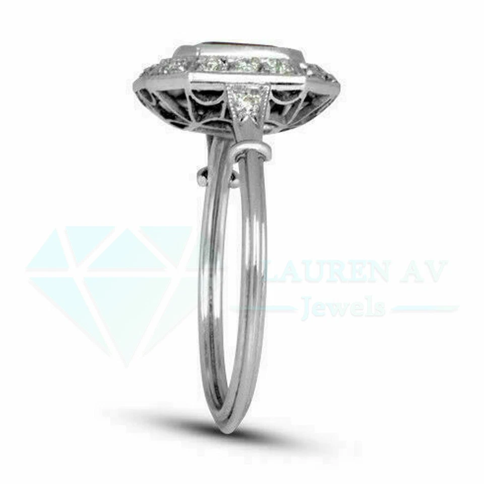 Anillo Art Deco de boda vintage de rubí corte esmeralda de 3 quilates enchapado en oro blanco de 14 quilates Foto 2 de 4