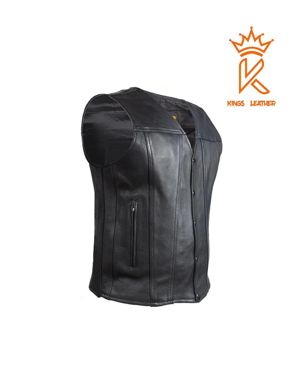 Men's Black Cowhide Leather Motorcycle Classic Vest V-Neck Bike Riding Waistcoat
