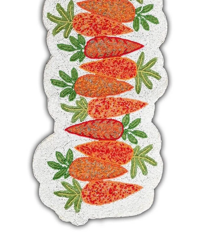 Hand Beaded Table Runner Carrots Design Table Runner Easter Tableware 13X36 Inch - Image 2 of 4