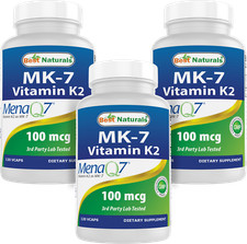 3 Pack Best Naturals MK-7 100 mcg 120 Vcaps