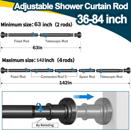 50-410cm Telescopic Net Voile Tension Curtain Rail Pole Rod Rods Extendable Load - Picture 5 of 17