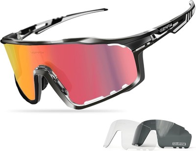 Photochromic Cycling Glasses for Men Women, UV400 Sports Red-polarized Lens 