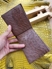 Dark Brown 100 Doubleside Genuine Ostrich Leather skin Men Bifold Wallets