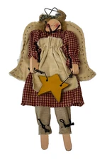 Vintage Primitive Style Angel Ornament Cloth and Wood Christmas Tree Decor