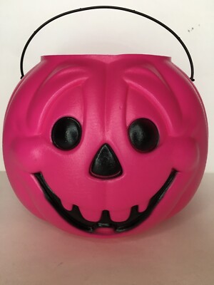 VTG Halloween Pink Pumpkin Trick or Treat Candy Bucket Pail Blow Mold General 	