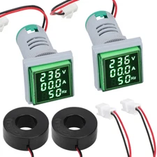 2x AC 60-500V 0-100A 3 in 1 Voltmeter Ammeter 22mm LED Volt/AMP/Frequency Meter