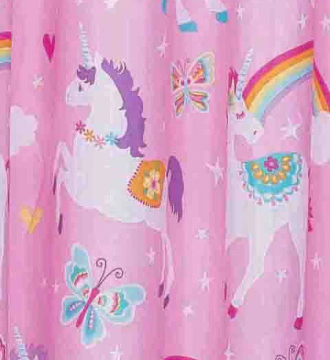 Cortina de Ducha Tela Unicornio Arco Iris 70x72 Rosa Niñas Niños Niño Mariposa Foto 2 de 2