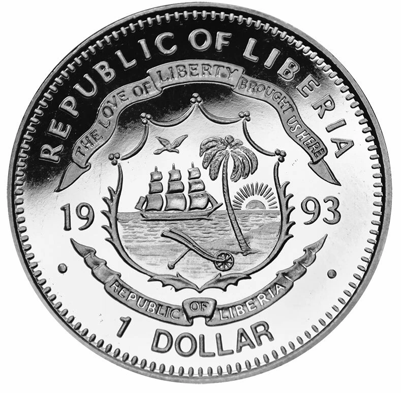 LIBERIA $1 1993 Archaeopterix - Preserve Planet Earth Error w/incorrect spelling - Image 2 of 2