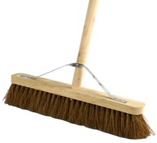 18" Coco Soft Broom With Handle House Brush Floor Yard Garden Leaf Cleaning