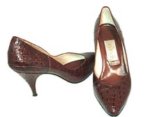 Maroon Crocodile Stiletto Heel Shoe Size 5.5 BOTTICELLI Italy Vintage 80's