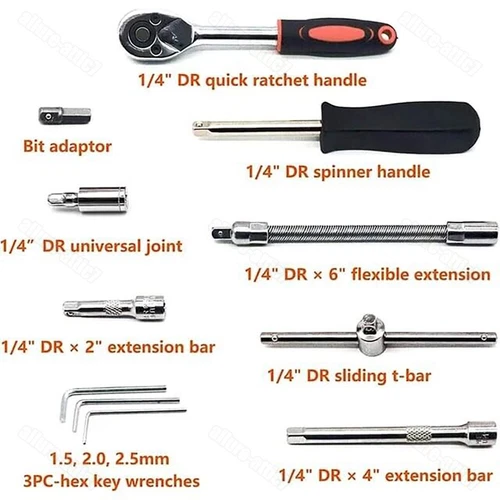 46Pcs Socket Wrench Set 1/4" Drive Ratchet Metric Kit Garage Car Repair Tool USA - Picture 21 of 23